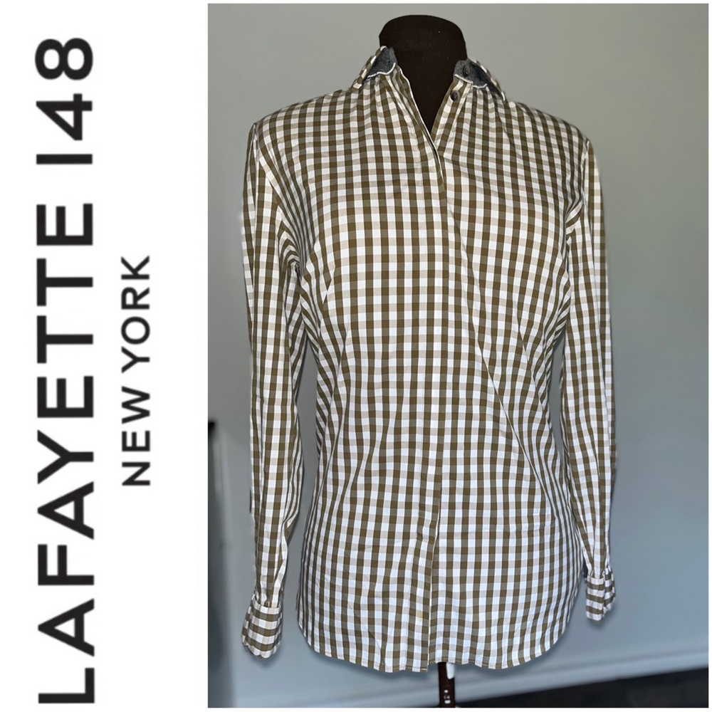 Lafayette 148 New York Button Down Long Sleeved Blouse Size Medium Top